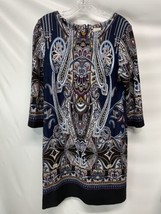 Chico&#39;s Blue Paisley Ponte Knit Shift Dress Gorgeous Fall Winter NEW S/6 - £35.80 GBP