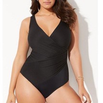 Swimsuits For All Ribbed Surplice One Piece Swimsuit Black 18 - $35.00