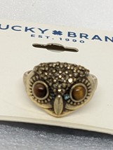 Lucky Brand Crystal Owl Face Ring Hoot size  7 Gold Tone Tigers Eye new on card. - £17.05 GBP