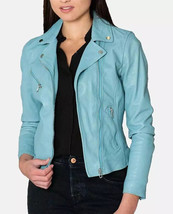 Turquoise Women Leather Jacket Genuine Lambskin Handmade Motorcycle Biker Jacket - £87.12 GBP+