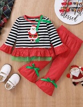 NEW Santa Girls Christmas Ruffle Tunic &amp; Bell Bottom Outfit Set - £4.61 GBP+