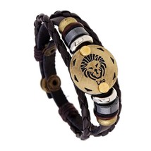 Unisex Leather Wristband Bracelet - Zodiac Horoscope Birth Sign LEO - £4.91 GBP