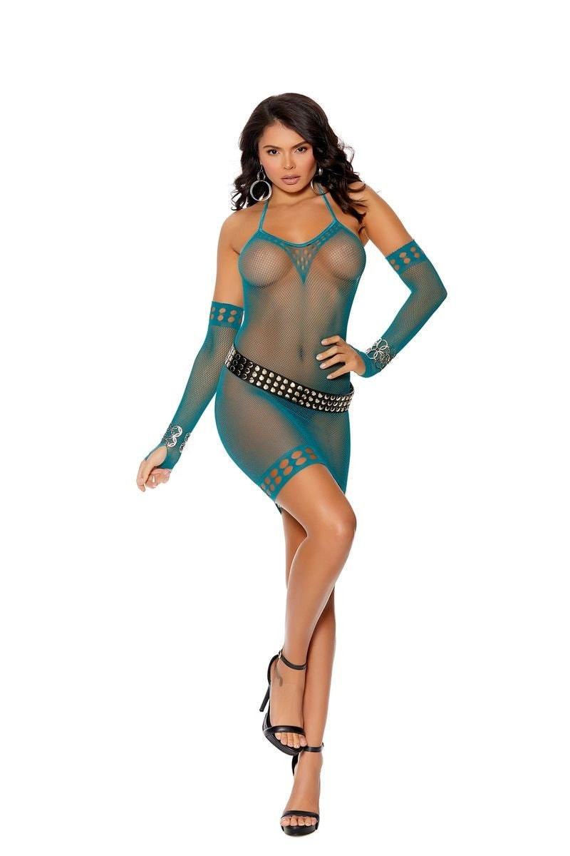 Crochet mini dress with matching gloves. - $25.00