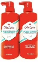2 Count Old Spice 16.9 Oz Pure Sport For the Hair 2 In 1 Shampoo &amp; Conditioner - £21.35 GBP