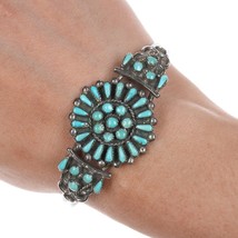 6.25&quot; Vintage Zuni petit point turquoise silver cuff bracelet - £285.77 GBP