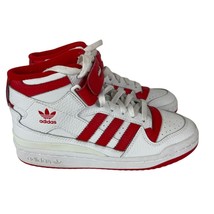 Adidas Originals Forum Mid Casual Sneakers Size 4.5 Kids White Red Trefoil Logo - £32.45 GBP