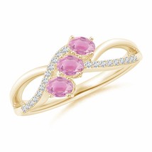 ANGARA Oval Pink Tourmaline Three Stone Bypass Ring with Diamonds - £555.03 GBP