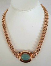 1980 ELIZABETH TAYLOR Faux Jade &amp; Red Gripoix Cabochon Pendant Gold Chunky Chain - £78.65 GBP