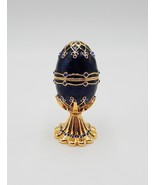 Pewter Egg Trinket Jewelry Box Enameled Blue Gold Jeweled Stand Richmont... - £18.66 GBP