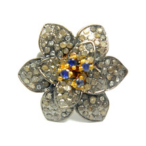 Victorian 2.48ct Rose Cut Diamond Blue Sapphire Floral Flower Christmas ... - £477.93 GBP