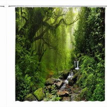 Rainforest Shower Curtain Tropical Jungle Green Leaves 70x70 Inch - $54.44