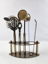 Vintage 4pc. Barware Cocktail Set Table Top w/ Stand Heavy Weighted Tongs Jigger - £23.48 GBP