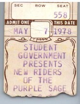 New Riders Of The Purple Sage Ticket Stub May 7 1978 Syracuse New York - £27.09 GBP