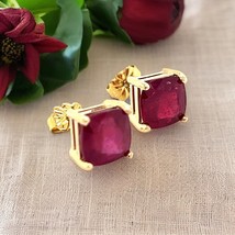 Natural Ruby Stud Earrings 14k Yellow Gold 4.18 TW Certified $799 307909 - £625.17 GBP