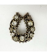 Vintage Ornate Horseshoe Scatter Pin Rhinestone Brooch Bronze Tone Estate - $27.15 CAD
