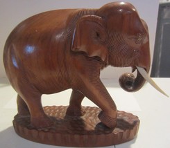 Vintage  hand carved wood elephant with tusks - £124.29 GBP