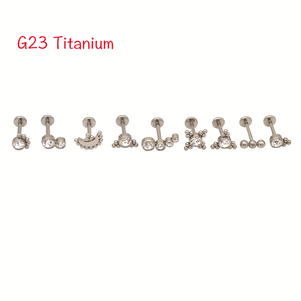 10pcs Fashion Crystal Gem Labret Ring G23 Titanium Internally Threaded Tragus He - £40.08 GBP