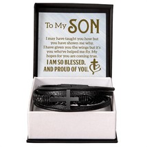 To My Son I Am So Blessed Men&#39;s Stainless Steel &amp; Vegan Leather Cross Bracelet  - £34.13 GBP+