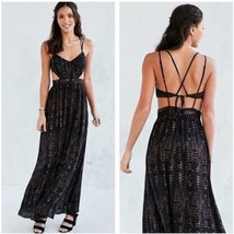 Urban Outfitters Ecote Hannah Strappy-Back Dress Maxi Geometric Black Purple XS - £37.92 GBP