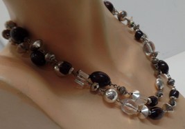 Lia Sophia Multi Strand (2) Necklace Silvertone &amp; Black Beading Adj 18&quot; - £15.82 GBP