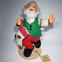 VTG Annalee Santa Claus w Stocking &amp; Stand Green Vest Christmas 1989 Doll - £17.54 GBP