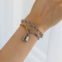 Two-Tone Lock Layered Charm Bracelet - $13.99