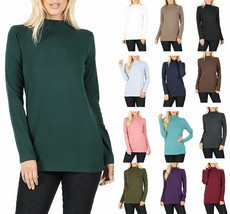 Womens Cotton Long Sleeve Mock Neck Turtleneck Top Shirt - £11.95 GBP