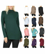 Womens Cotton Long Sleeve Mock Neck Turtleneck Top Shirt - £11.74 GBP