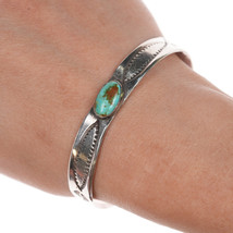 6.75&quot; 40&#39;s-50&#39;s Navajo slim stamped silver and Royston turquoise cuff bracelet - £154.12 GBP