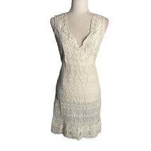 Hale Bob Crochet Lace Silk Dress S White Sleeveless V Neck Lined Knee Le... - £55.07 GBP