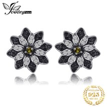 Flower Natural Smoky Quartzs Black Spinel 925 Sterling Silver Stud Earrings for  - £27.72 GBP