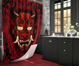 Tribal Tattoo style Oni Shower Curtain, Cool Goth Home Decor - £56.68 GBP