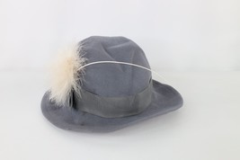 Vintage 50s Distressed Felt Wool Feather Band Floppy Fedora Hat USA 22&quot; ... - £27.86 GBP