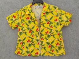 Ho Aloha Hawaiian Shirt Women&#39;s SZ XL Yellow Pikake Tropical Made in Haw... - £6.72 GBP