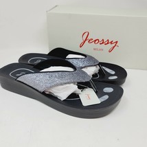 Jeossy Milan Women&#39;s Flip Flops Sz 9-9.5 Metallic Silver Platform Sandals - $31.87