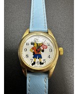 Vintage Mickey Mouse Love Watch Light Blue Band Works - £22.61 GBP