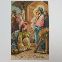 Christmas Postcard Religious Wise Men Visit Baby Jesus, Mary &amp; Joseph Antique - £7.97 GBP