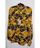 NEW Baroque Gold Italian Designer Style Mens Shirt Royal Lion Head Size ... - £58.08 GBP