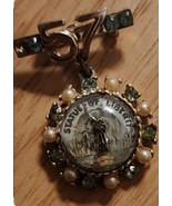 Vintage Statute Of Liberty New York Skyline Pendant Faux Pearls Blue Rhi... - $9.80