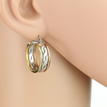 Tricolor Silver, Gold &amp; Rose Tone Hoop Earrings- United Elegance - $23.99