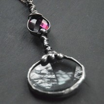 Purple faceted crystal magnifying Glass pendant purple violeth glass loupe magni - £35.41 GBP