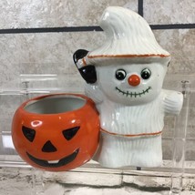 Vintage Halloween Candle Holder Pumpkin Jack-O-Lantern Ghost Decor  - £16.06 GBP