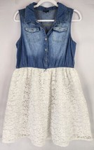 Lilt Dress Womens Medium Blue Denim Collared 1/2 Button Crochet Lined Sl... - £20.50 GBP