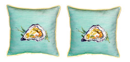 Pair of Betsy Drake Oyster - Teal Large Indoor Outdoor Pillows 18 Inch X 18 Inch - $89.09