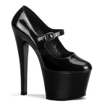 PLEASER Shoes Pumps Sexy Tall Platform Black Patent Mary Janes Exotic 7&quot; Heels - £50.02 GBP