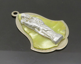 925 Sterling Silver - Vintage Green Mother Of Pearl Religious Pendant - PT17248 - £26.97 GBP