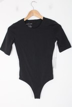 NWT Everlane XS Black Short Sleeve Supima Cotton Crew Neck Thong Bodysuit Top - $28.49