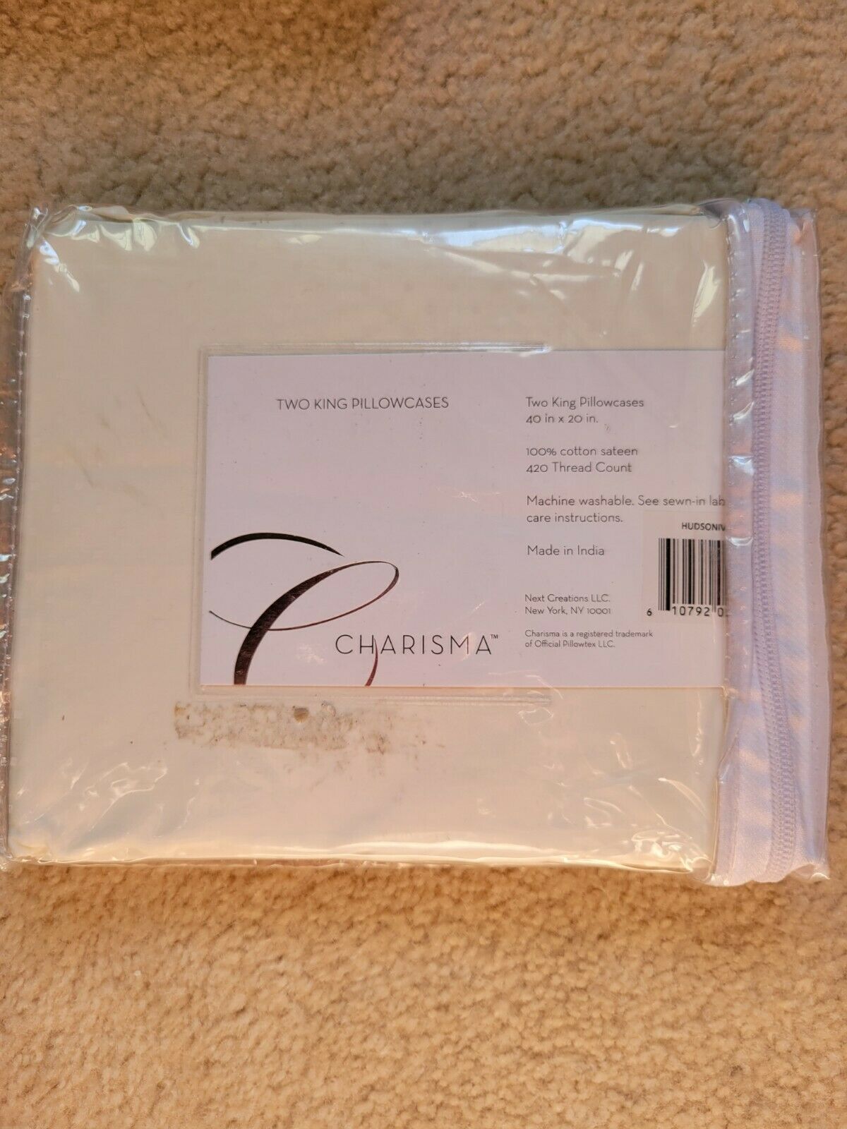 2 New Charisma 420 Thread Count 100% Cotton Sateen Hudson Ivory Pillow Cases - $27.71