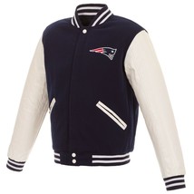 NFL New England Patriots Reversible Fleece Jacket PVC Sleeves 2 Front Logos JHD - £94.38 GBP