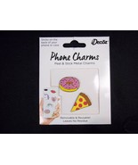 Metal & enamel phone charms 2 pack Pizza Slice Donut no residue peel & stick NEW - £3.10 GBP